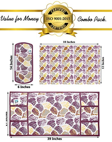 Image of DECOTREE� Exclusive Combo of 1 Cotton Fridge Top Cover, 1 Cotton Fridge Handle Covers, 4 Fridge Mats (Purple, 6 Pcs Set)