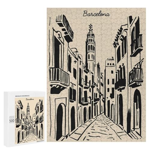 Puzzle 500 pièces Barcelone illustration colorée cadeau idéal pour femme