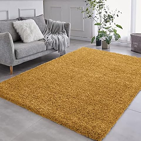 Aspire Homeware Area Rugs for Bedroom - Fluffy Living Room Shaggy Rug - Soft Thick Pile Modern Carpet Runner Non-Slip Hallway Kitchen Rug (Peru, Ochre, 50 x 80 cm) Cover