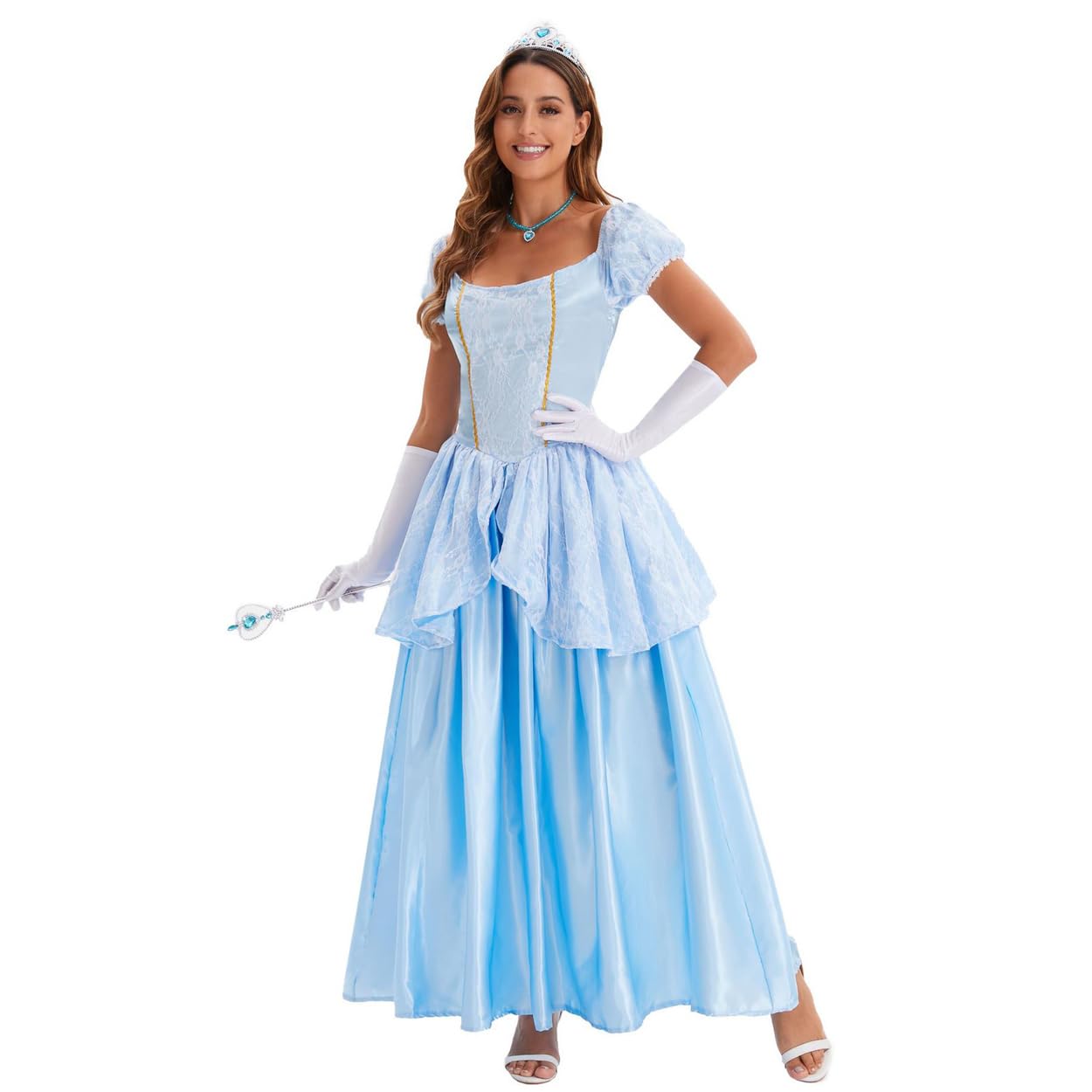 Kostiumy na Halloween dla dorosłych Bajkowa księżniczka Kopciuszek Sukienka na bal Cosplay Akcesoria