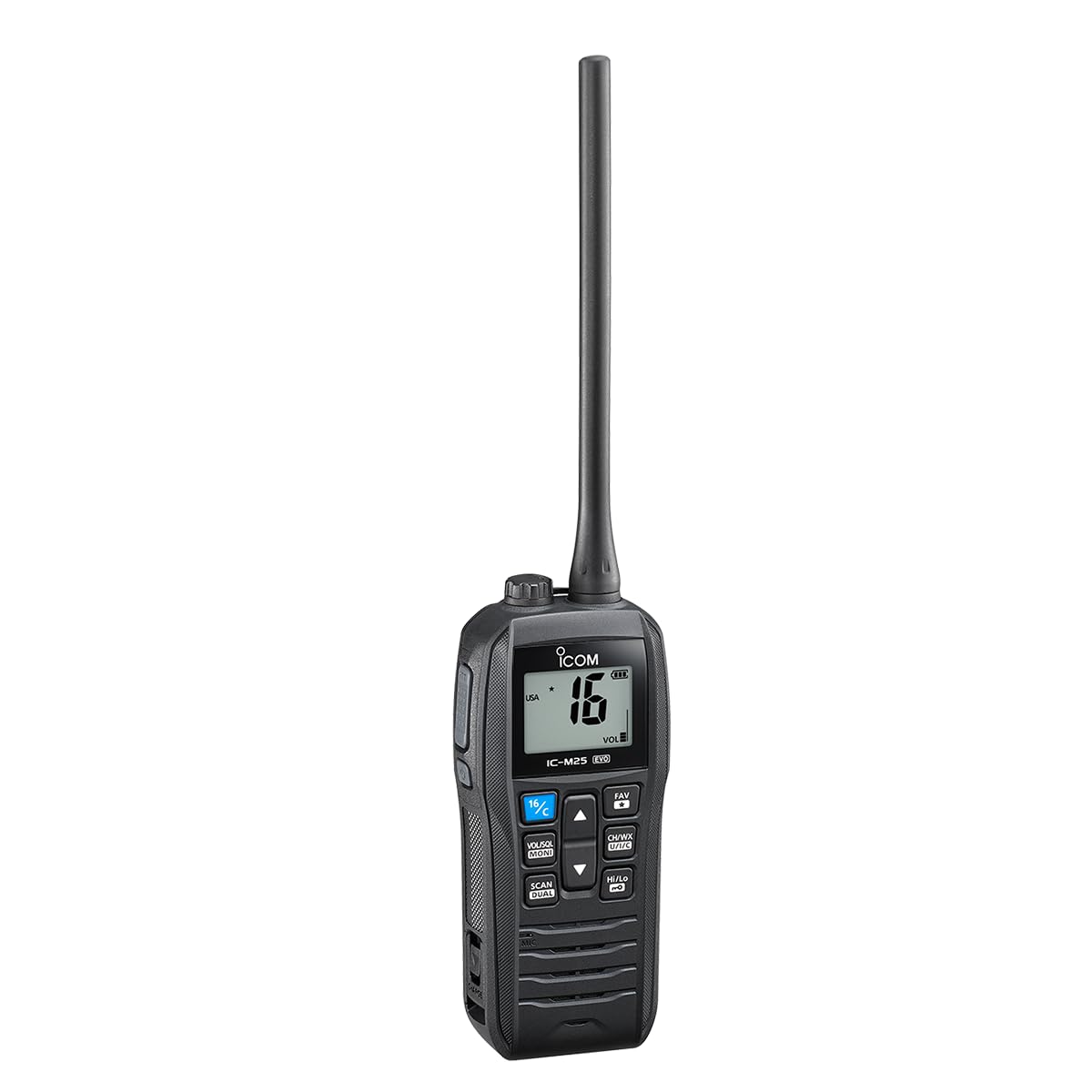 Icom M25EVO Black Marine Radio VHF | flotante | impermeable | carga USB | ligero | larga duración de batería | elementos esenciales para navegación