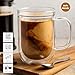 Aquach 16 Oz Double Walled Glass Coffee Mugs, Clear Glass Coffee Tea Cups, Microwave and Dishwasher Safe Home Office Insulated Glass Cups Perfect for Americano Latte Hot&Cold Beverages, 2-Pack