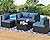 Shintenchi 5 Pieces Outdoor Patio Sectional Sofa Couch, Black PE Wicker Furniture Sets, Patio Conversation Sets with Washable Cushions Glass Coffee Table for Garden, Poolside, Backyard, Aegean Blue