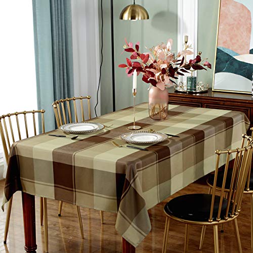 Rectangle Tablecloth Plaid Style Polyester Table Cloth Spillproof Dust-Proof Wrinkle Resistant Heavy Weight Table Cover For Kitchen Dinning Tabletop (Rectangle/Oblong, 52" X 70" (4-6 Seats),Taupe) #TOP2