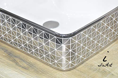 Image of InArt Designer table top wash basin for bathroom / bathroom sink / cabinet wash basin / ceramic basin / counter top basin / vanity washbasin in Rectangle Shape Silver White 19 x 15 x 5 Inch
