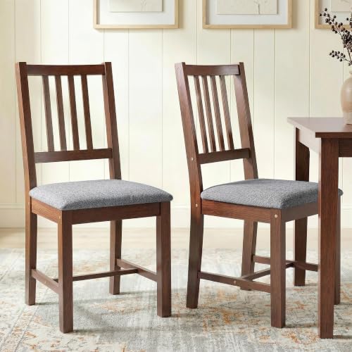 Image of HOMCOM Wooden Dining Chairs Set of 2 with Slat Back, Farmhouse, Walnut