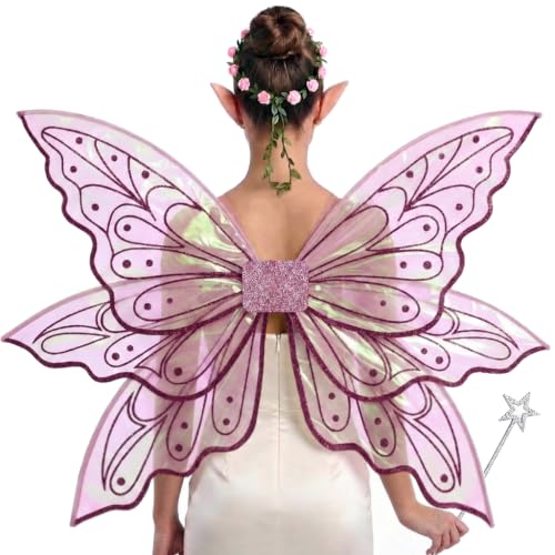 Fairy Wings for Adults 35.4"x25.5", Fairy Butterfly Costume Set for Women