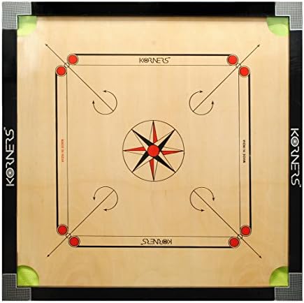KORNERS Cut Pocket Carrom Board Set of Coins Striker and Carrom Powder (Cut 32 inches)