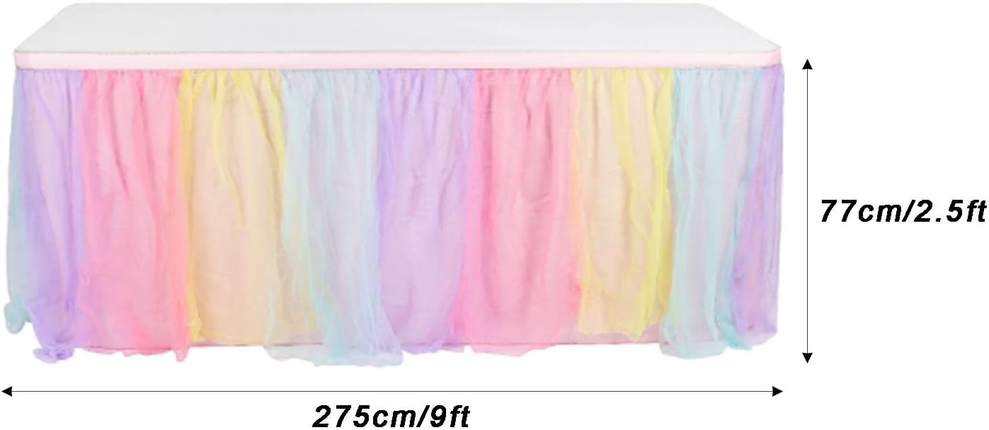 Rainbow Table Skirt for Birthday Party 6ft Tulle Tutu Table Skirt for Baby Shower Girl Boy Gender Reveal Rainbow Tablecloth for Party Decorations(L6(ft) H 30in)(9ft/275cm)