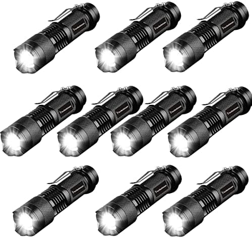 10 Pack Mini Flashlights Small LED Flashlight 300 Lumen Portable Tactical Zoomable Pocket Torch Lantern Adjustable Focus Light for Kids Child Camping Emergency Travel Hiking Torch Light
