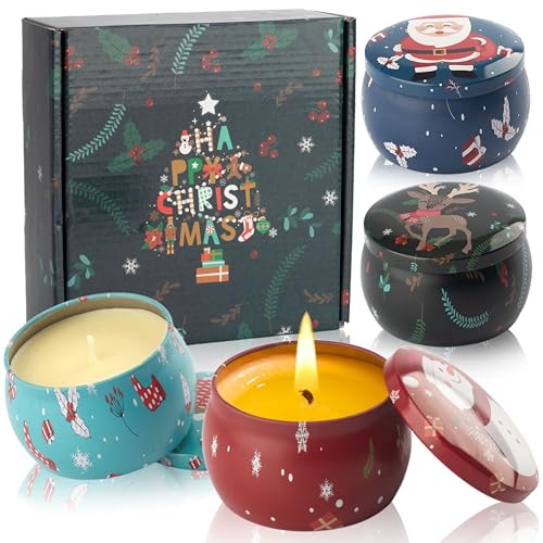 Auralome Christmas Scented Candles Gifts - Xmas Candle Gift Set for Women Men Aromatherapy Soy Wax Natural Small Festival Aroma Candle Gift 4 PCS 4.4 Oz for Mothers Day Birthday Diwali Teachers Girls