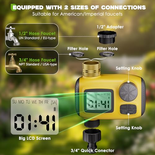 Miniatura 9 de Trjzwa Pantalla Lcd Programador De Riego Automático, Sistema De Riego Automático, Con 3 Programas De Riego Independientes Función De Retardo De Lluvia Apto Para Riego Césped Patios