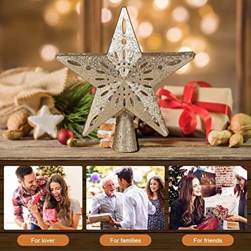 Christmas Tree Topper, Glittery Gold Star Tree Topper 6 Kinds Of Projection Effects With Rotating Magic Snowflake Led Projector For Xmas Holiday Party Gift Décor #TOP4