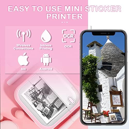 Pocket Printer, Mini Portable Bluetooth Wireless Paper Photo Printer Pocket Thermal Printing USB Connection Impresoras Fotos (Pink)