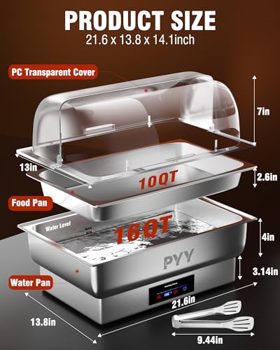 PYY Electric Chafing Dish Full Size Stainless Steel Chafer,Temperature Control, Chafing Dish Buffet Set for Catering,Buffets