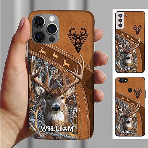Edenkard Deer Hunting Personalized Phone Case, Deer Hunting Leather Pattern Personalized Phone Case, Hunting Phone Case, Gift For Dad Grandpa Papa, Birthday Gift White (D4) #TOP1