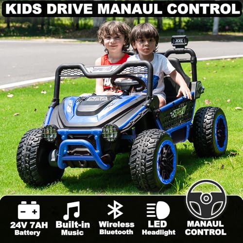 Image of NEWQIDA XXL 24V 2-Seater Kids UTV Ride on Toys for Big Kids with Remote Control, 4WD Off-Road Electric Ride On Car w /22″ Spacious Seat, Metal Frame, Spring Suspensions, EVA Rubber Tires, Music, Blue