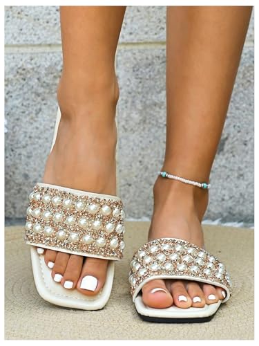 Verdusa Women's Rhinestone Dressy Sandals Square Toe Slip on PU Leather Slippers3