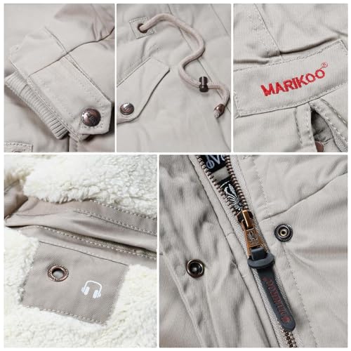MARIKOO Damen Winter Jacke Parka Winterjacke Teddyfell gefüttert B376 [B376-Manolya-Schwarz-Gr.S]