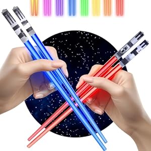 Lightsaber Chopsticks Star War Chopstick Light Up Lightsaber Chopsticks for Adults Saber Sticks Cool Chopstick Light Up Chop Sticks Light Saber Reusable Lightup Sabers Star War Gifts 2 Pairs Blue/Red