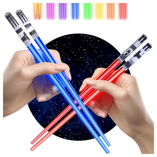 LIGHTSABER CHOPSTICKS LIGHT UP STAR WARS LED Glowing Light Saber Chop Sticks REUSABLE Sushi Lightup Sabers Red and Blue 2 Pairs