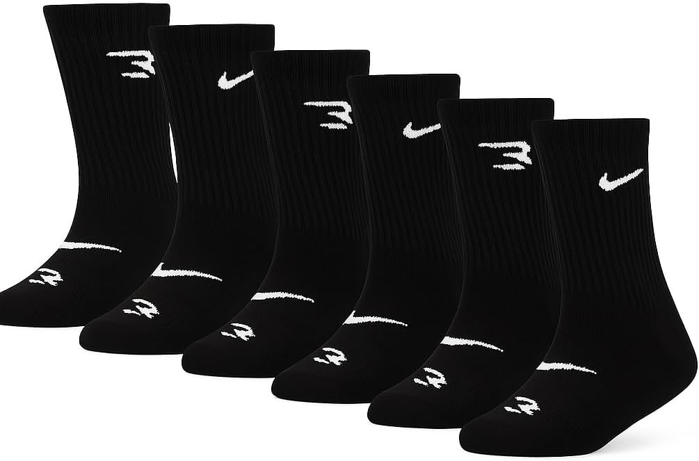 Nike 6 PACK KIDS CREW SOCKS SMALL SHOE 3Y - 5Y