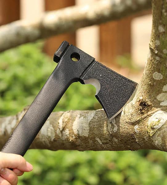 Hacha táctica AXIUM 5 en 1 – Hacha Multifuncional con Sierra integrada, Martillo, Silbato de Emergencia y Funda de ABS – Herramienta compacta para Camping, bushcraft y Supervivencia