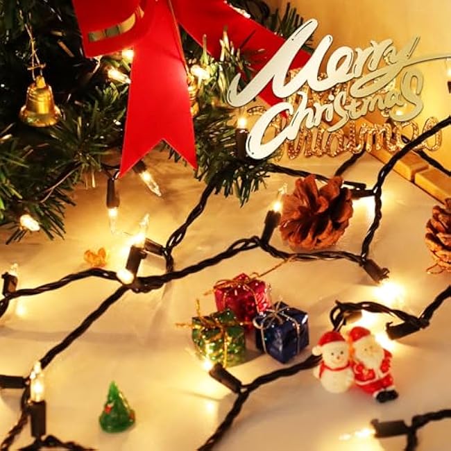 Clear Christmas Lights 66FT 200 Incandescent Bulbs Warm White Mini Lights with Black Wire for Christmas Tree, Garland, Thanksgiving, Wedding, Party, Home, Indoor & Outdoor Festival Decoration