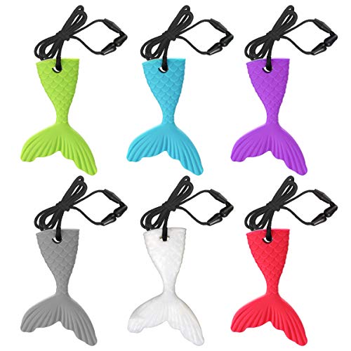 Welltop Beißring Kauen Halskette Silikon Zahnen Anhänger, 6 Stück Bunte Kauen Spielzeug für Training Entwicklung Beruhigung Kinder Chew Toys für Autismus, ADHS, Babys Sensorische Oral Motor, Angst