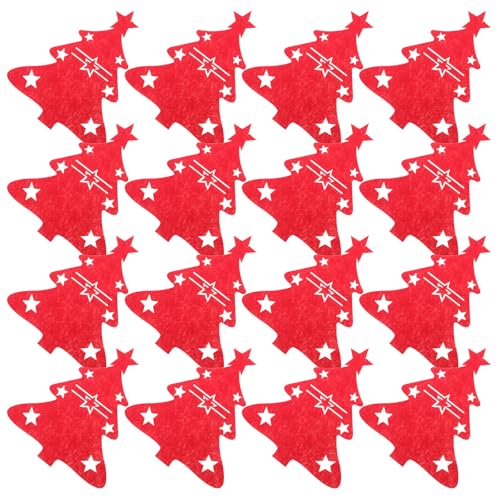 HOOTNEE Porta Cubiertos Navideño de Fieltro Rojo en Forma de Árbol de Navidad 48 Unidades para Decoración de Mesa Navideña Accesorio para Fiesta y Cena Organizador Práctico para