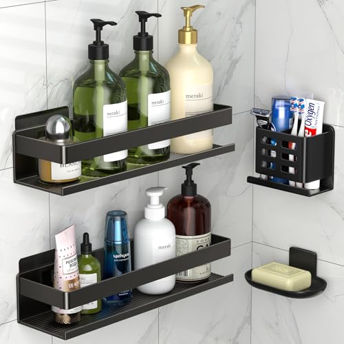 YESENT Shower Shelf 4 Pack - Bathroom Shower Shelf Rust-Proof Aluminum Adhesive Installation No Drilling Required, Suitable for Bathroom Storage and Home Decoration
