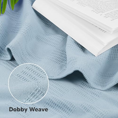 Utopia Bedding Sky Blue 100% Cotton Blanket [Queen Size - 90x90 Inch] 350GSM Lightweight, Soft and Breathable Thermal Blanket for All Seasons