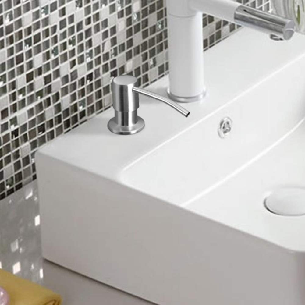 Dispensador de jabón para fregadero de cocina y tubo de extensión de acero inoxidable,con tubo de 120 cm,bomba dispensadora y 4 tapones universales para botellas, accesorios fregadero de cocina, plata