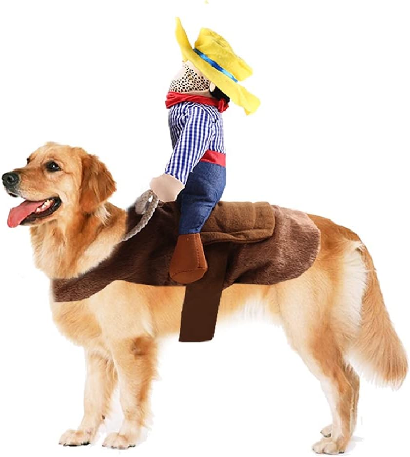 Halloween Cowboy Dog Cat Costume Clothes Novelty Funny Pets Party Cosplay Apparel Dog Riders Clothing (L(Chest:19.68"-27.55"))
