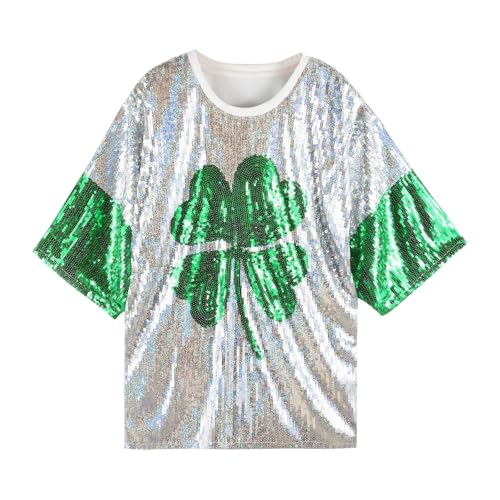 Tobysper Camiseta para hombre Shamrock Dress St Patrick's Day Camiseta de lentejuelas Ireland Irish Celebrate T-Shirt Men Drinking Beer T-Shirt Happy St Pattys Shenanigans, Blanco, Talla única