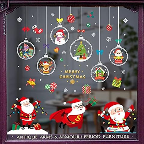 133 PCS Christmas Window Clings Stickers for Glass 7 Sheets Xmas Decals Christmas Decorations Holiday Snowflake Santa Claus Reindeer Home Decals for Party Double Printed (A) Cover
