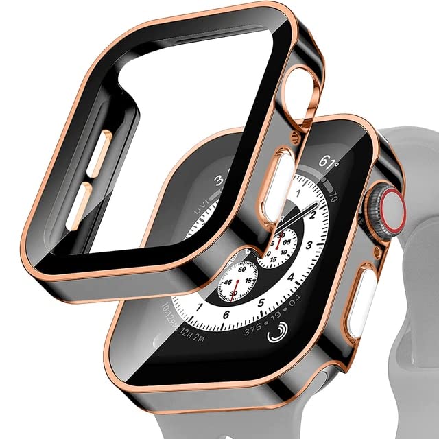 Coque Apple Watch 44mm avec protection d'écran intégrée rose et noire pour iWatch SE 6 5 4