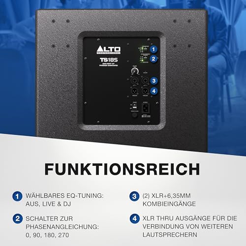 ALTO TS18S 2500 Watt 18-Zoll Subwoofer, Aktiver PA-Lautsprecher mit 6 DSP-Modi, Einfacher Aufbau, 137dB, 3-Zoll Schwingspule, Druckvoller Bass
