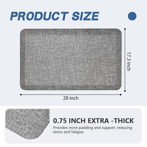 Image of Anti Slip 3 /4 inchs Anti Fatigue Kitchen Floor Mat, Ergonomic Comfort Standing Mat, Waterproof Kitchen Runner for Home, Kitchen, Office, Laundry, Garage (Light Gray, 17.3 inch x 28 inch -0.75 inch)