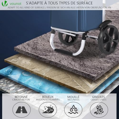 VOUNOT Einkaufstrolley Klappbar aus Aluminium mit 45L Wasserdichter Tasche, 2 Extra große Räder mit Schutzblech, Faltbarer Einkaufswagen, Treppensteiger Trolley, Marineblau – Bild 8