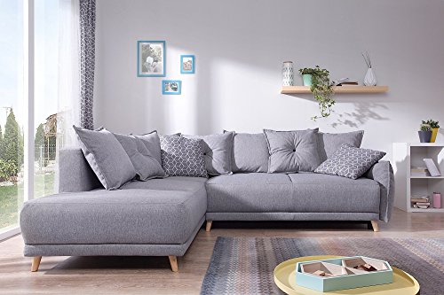 Bobochic - Lena - Canapé scandinave d'angle Gauche - Gris Clair - 236x90x190cm