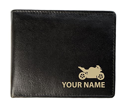 notts laser Personalised Mens Real Leather Wallet - Motorbike Design (Sandringham Style)