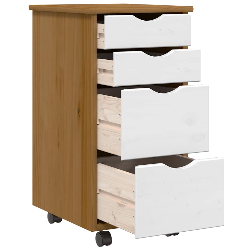 Rollschrank mit Schubladen Moss Honigbraun Massivholz Kiefer, Büroorganisation und Aufbewahrungslösung mit flexiblen Rollen und Griffmulden, vielseitiger Beistellschrank