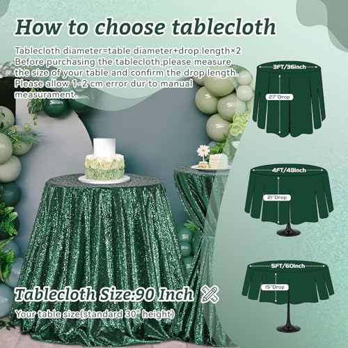 Image of B-COOL Sequin Tablecloth Round Party Decorations: 90 Inch Tablecloth Sequin Overlay Glitter Fabric for Indoor and Outdoor St. Patrick's Day Christmas Gathering Parties Emerald Green