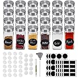 Miorkly Gewürzgläser Eckig mit Streueinsatz, Edelstahl Deckel Gewürzdosen Set 120ml, 24 Gewürzgläser Set, Gewürzstreuer Glas mit Streuer-Aufsätze, Trichter, Etiketten & Kreidestift,Küchen Organizer
