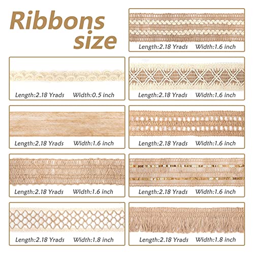 VGOODALL 9 Rolls Jute Ribbons,Lace Craft Ribbon Burlap 18 Meters for Crafts Wraping Gifts Party Holiday and Rustic Wedding Decorations