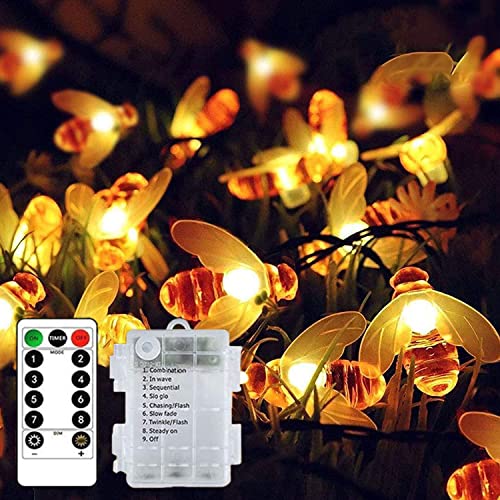 Lichterkette Außen Batterie 9M 88 LED Honigbiene Silberdraht Micro Lichterkette Fernbedienung 8 Modi und Timer Weihnachtsbaum Deko Wasserdichte Weihnachtsbaum Lichterkette für Innen Garten Party Cover