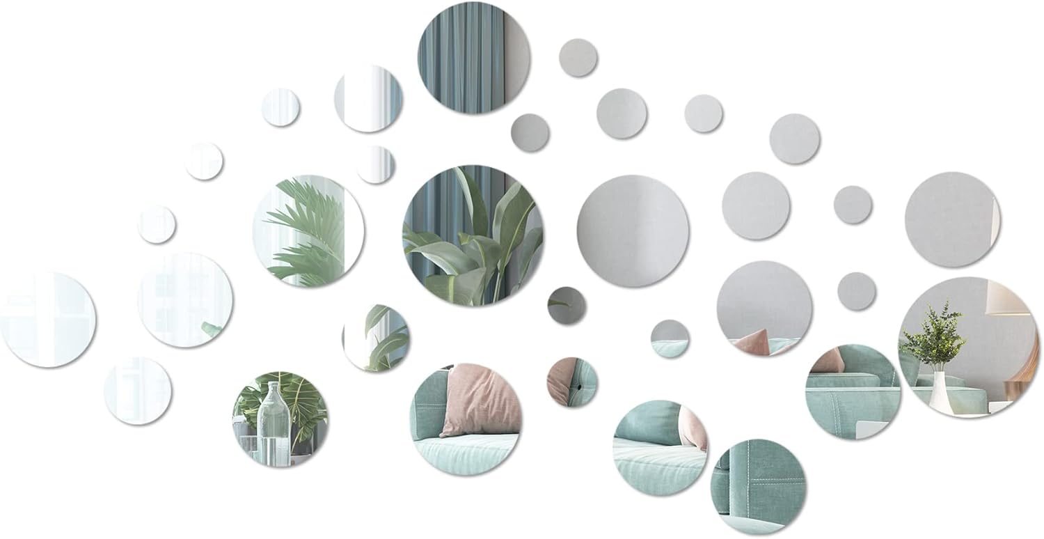 32 Pcs Round Mirror Wall Stickers Peel and Stick Mirrors for Wall, 3d