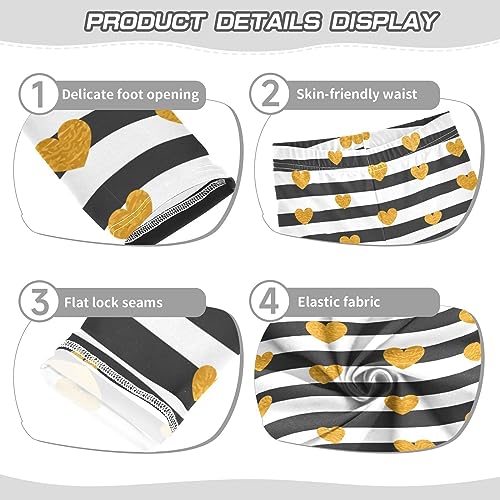 Gold Hearts Black and White Striped Girls Leggings Dance Running Workout Yoga Pants3