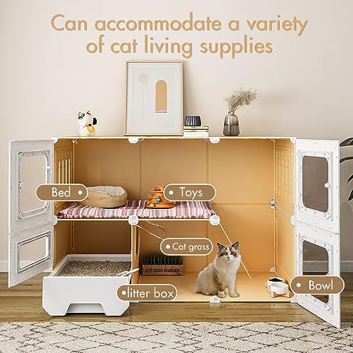Cat Cages Indoor Litter Dog Playpens Caves Houses Box Kitten Cage Cats Outdoor Enclosures,Indoor Cat Cage with Litter Box - Stress-Free Playpen for Kittens & Cats, Easy No-Tools Assembly, Sp
